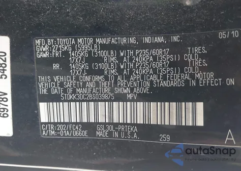 2011 Toyota Sienna Le V6 из США, поврежденный, VIN 5TDKK3DC2BS039875